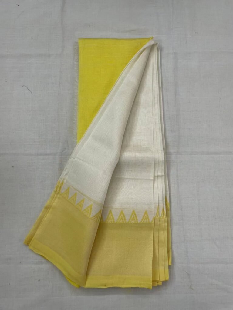 Original Handloom Mangalagiri Cotton by Pattu Silver Zari Kanchi Gap Border Saree — product photograph