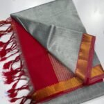 Mangalagiri Handloom Pattu Saree with Double-Side Silver Zari Border — product photograph