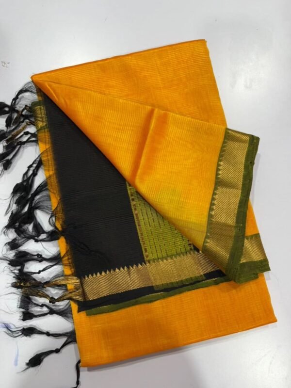 Mangalagiri Handloom Pattu Saree with Double-Side Silver Zari Border