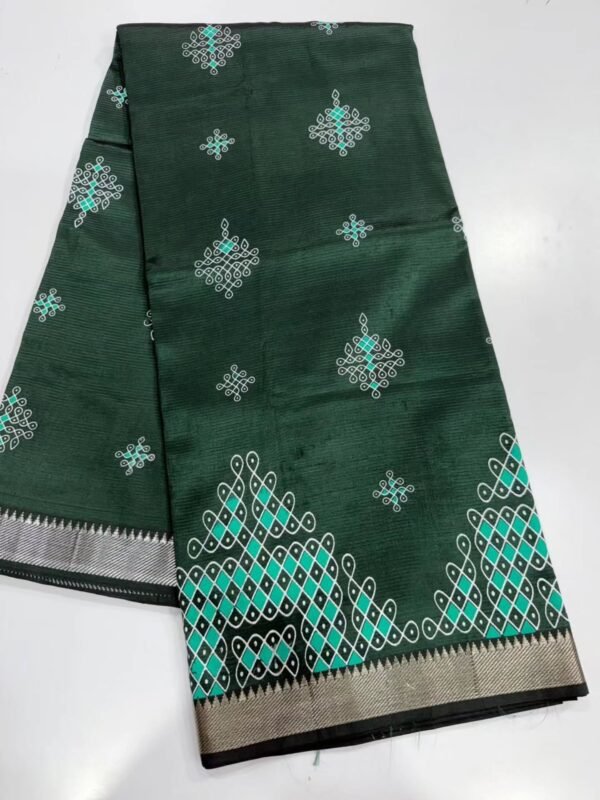 Mangalagiri Pattu by Cotton 50/50 Border Kollam Screen Print Saree